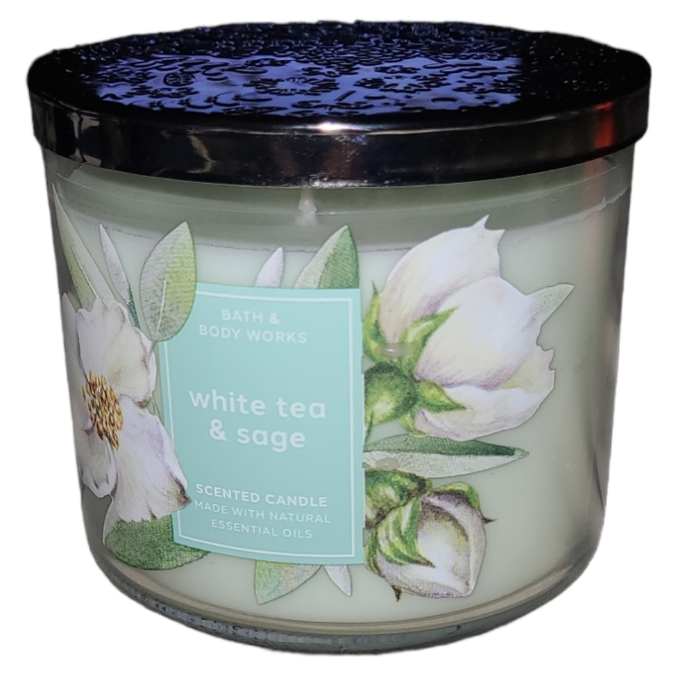 💕NEW Bath & Body Works WHITE TEA & SAGE 3 Wick Candle💕14.5 oz